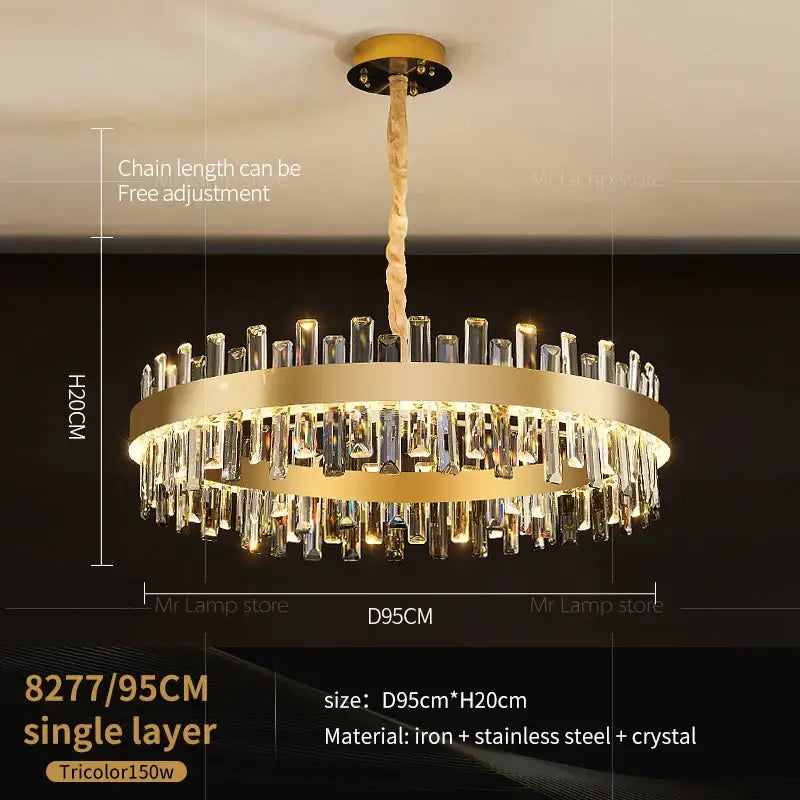 Gold double tier crystal chandelier for living room dining