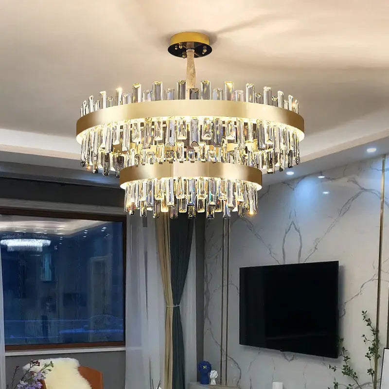 Gold double tier crystal chandelier for living room dining