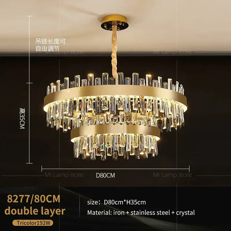 Gold double tier crystal chandelier for living room dining