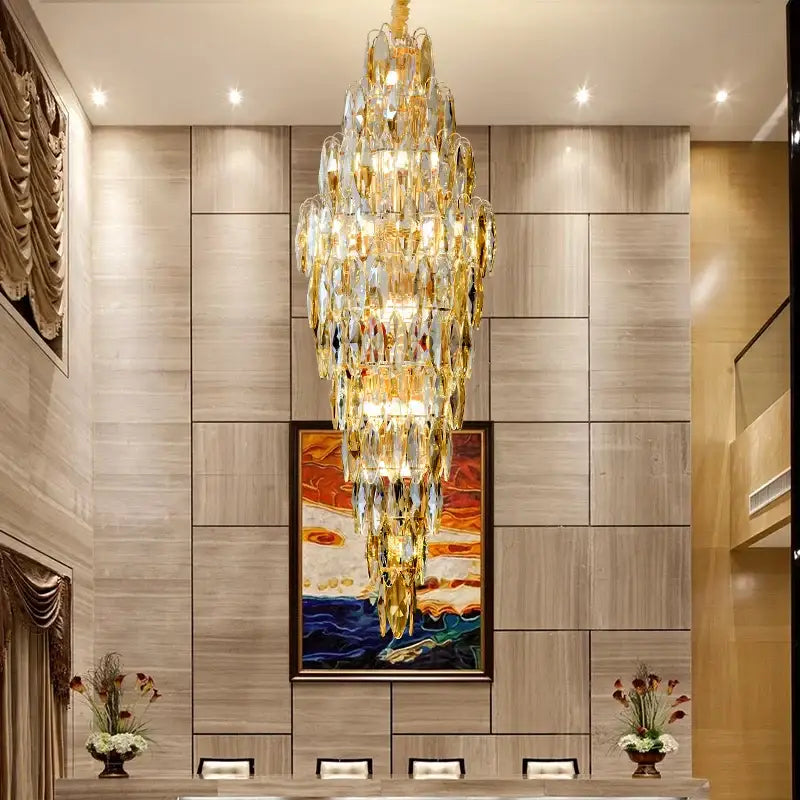 Luxe modern brass and crystal chandelier dining room pendant light