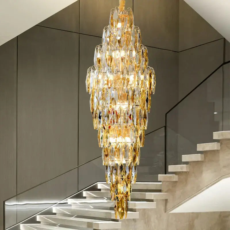 Luxe modern brass and crystal chandelier dining room pendant light