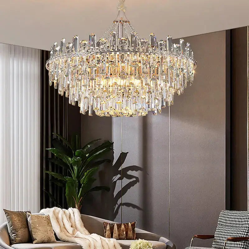 Modern clear and gold crystal chandelier dining room luxe pendant