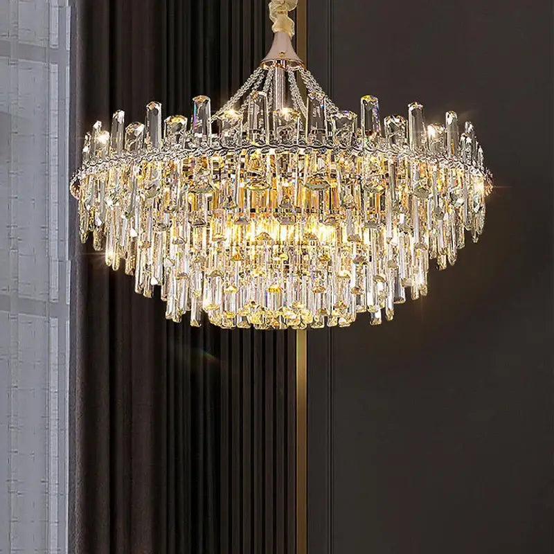Modern clear and gold crystal chandelier dining room luxe pendant