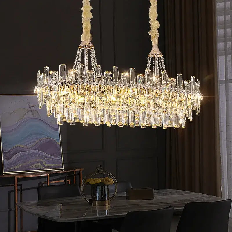 Modern clear and gold crystal chandelier dining room luxe pendant