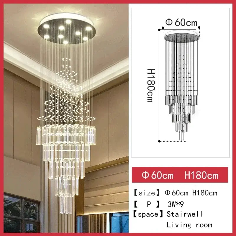 Modern cascading crystal chandelier living room led light