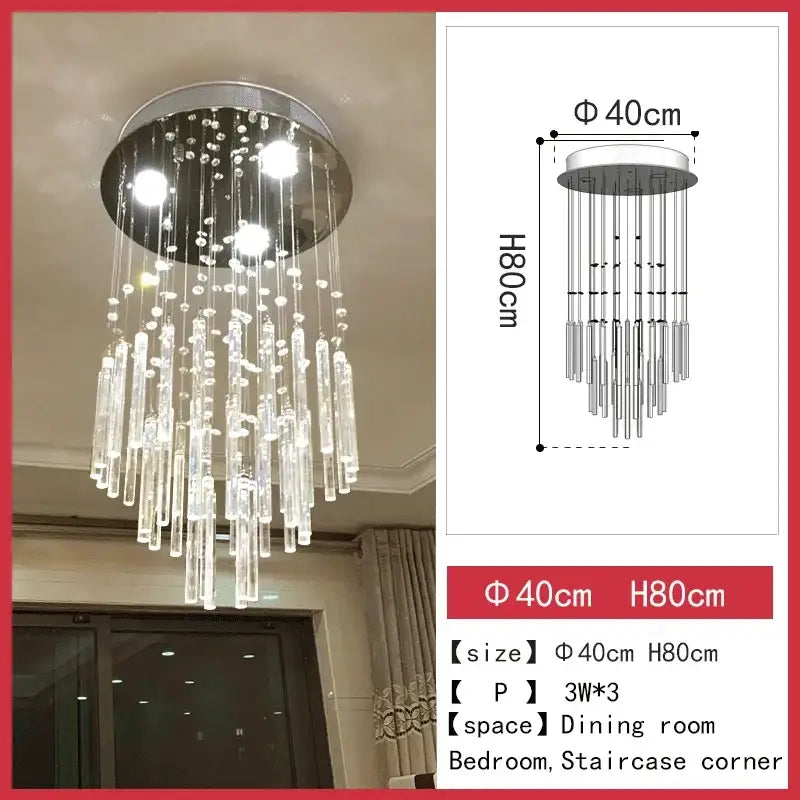 Modern cascading crystal chandelier living room led light