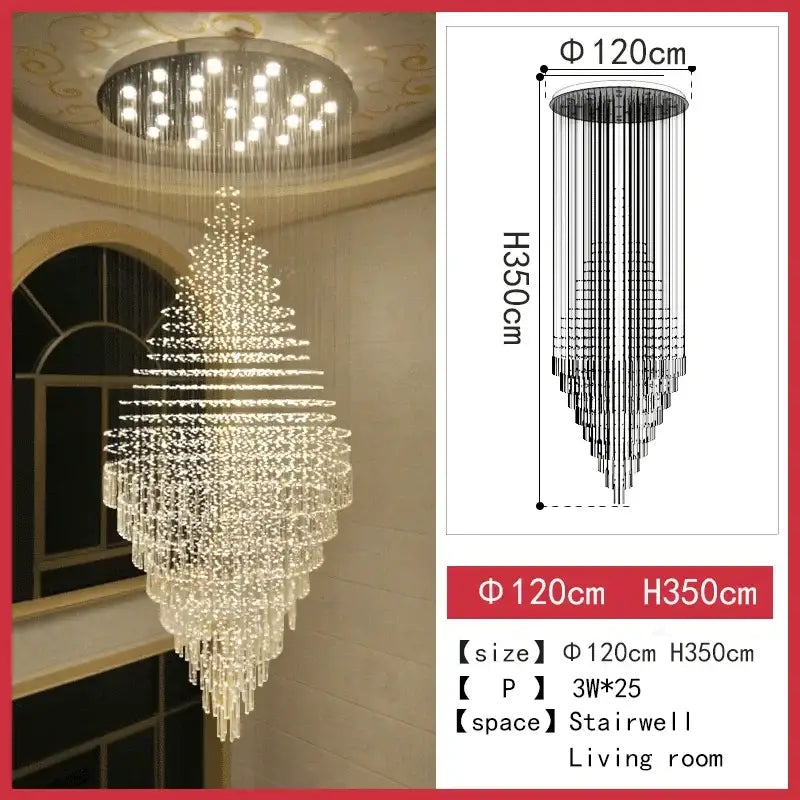Modern cascading crystal chandelier living room led light
