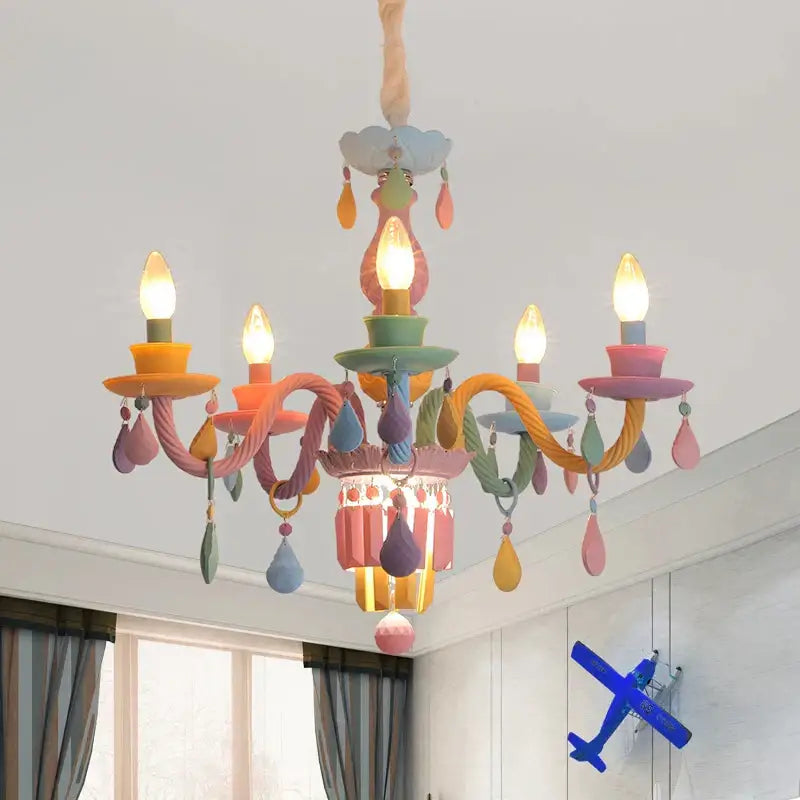 Pastel multi color decorbites crystal chandelier girl bedroom lamp
