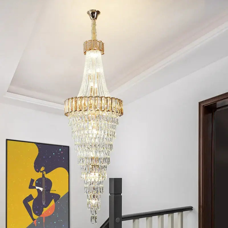 DecorBites™ Crystal Chandelier: High-End Duplex & Spiral Staircase Light for Luxury Living Spaces