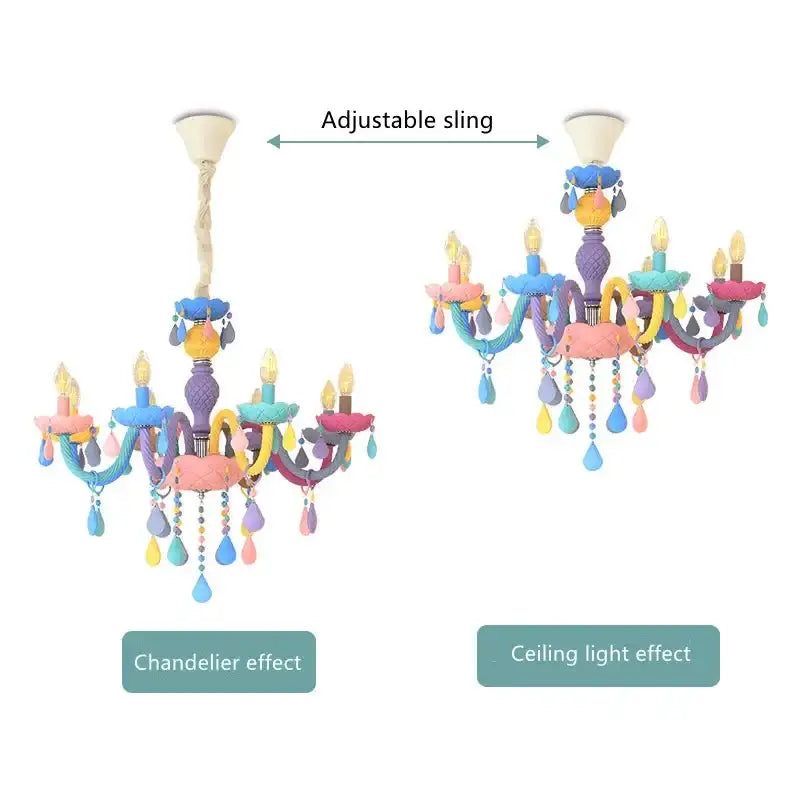 Pastel rainbow crystal chandelier kids bedroom candy light fixture