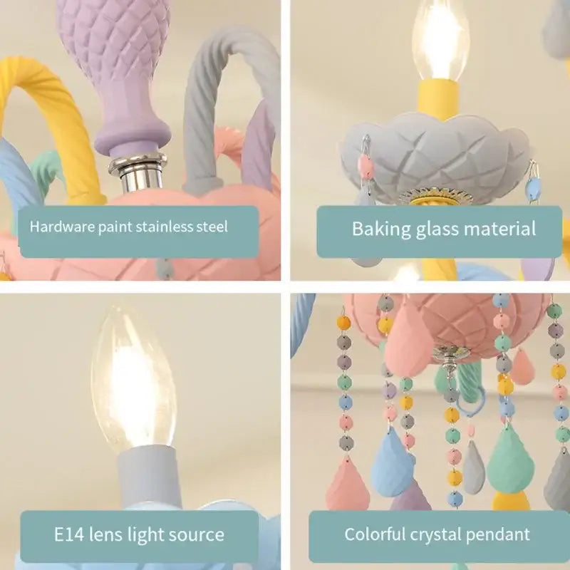 Pastel rainbow crystal chandelier kids bedroom candy light fixture