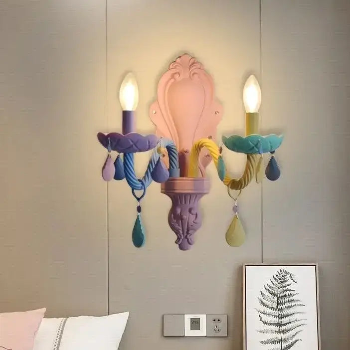 Pastel rainbow crystal chandelier kids bedroom candy light fixture