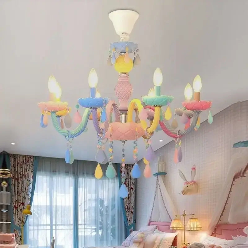 Pastel rainbow crystal chandelier kids bedroom candy light fixture