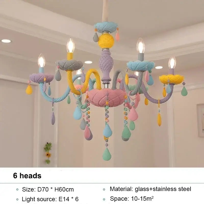 Pastel rainbow crystal chandelier kids bedroom candy light fixture