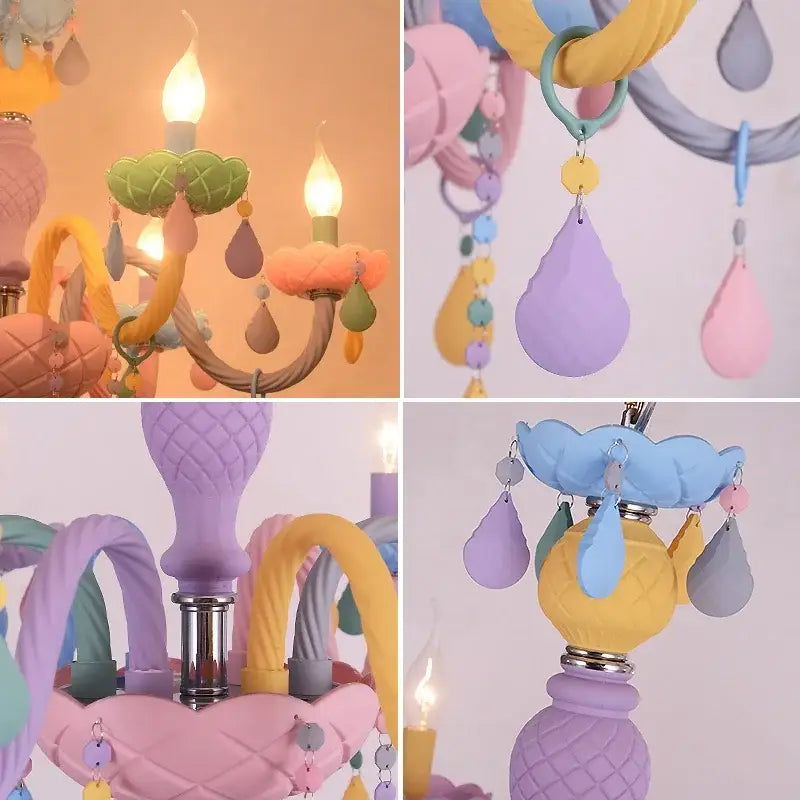 Pastel rainbow crystal chandelier kids bedroom candy light fixture
