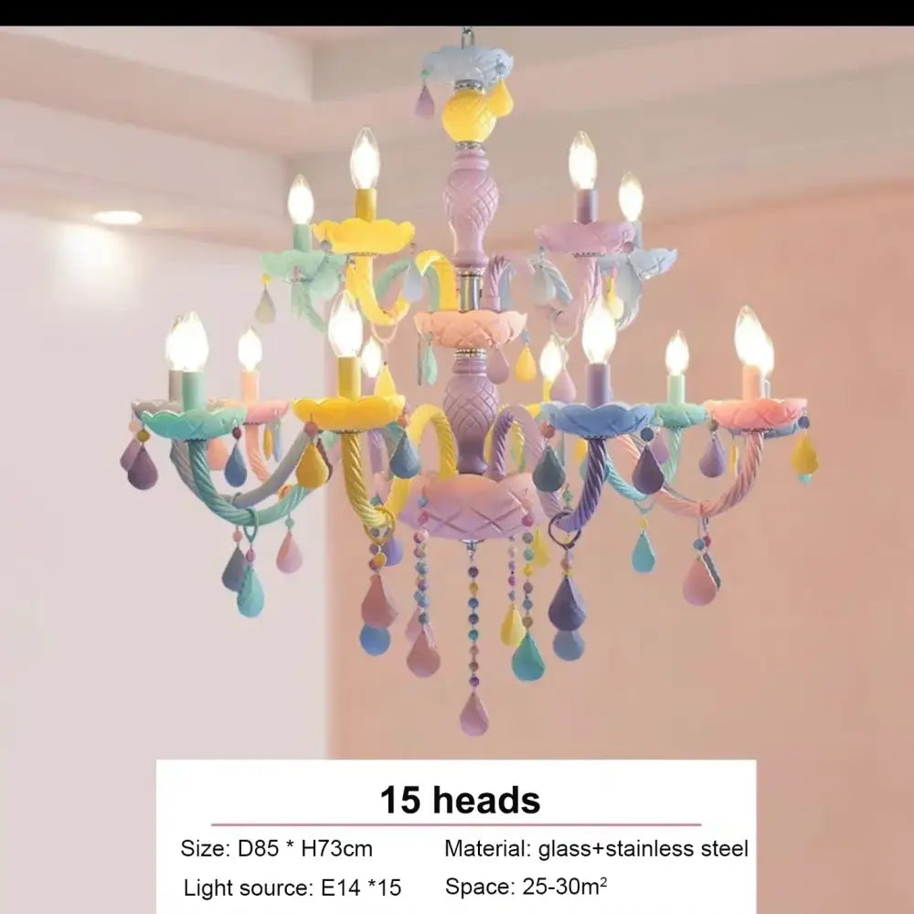 Pastel rainbow crystal chandelier kids bedroom candy light fixture