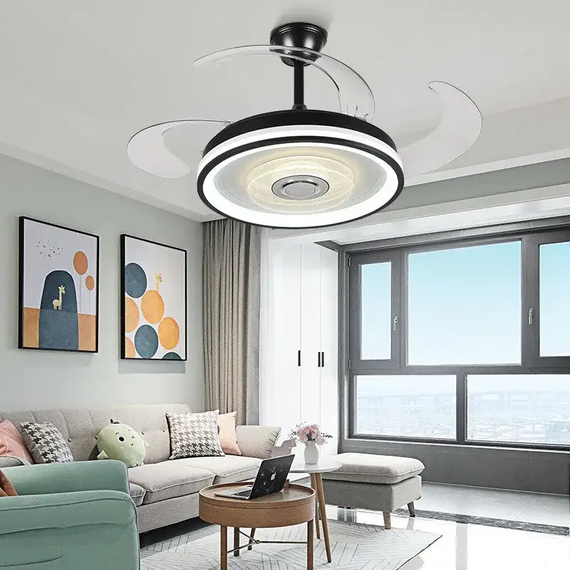 Modern black & white crystal chandelier led ceiling fan living room
