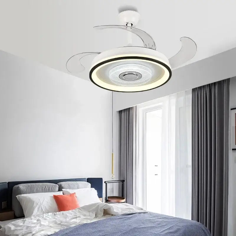 Modern black & white crystal chandelier led ceiling fan living room
