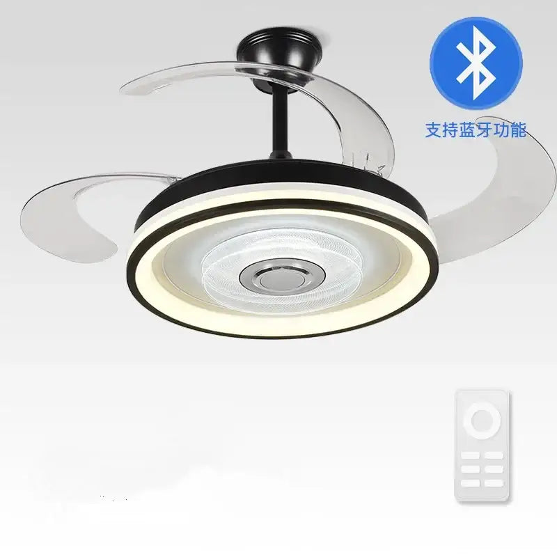 Modern black & white crystal chandelier led ceiling fan living room