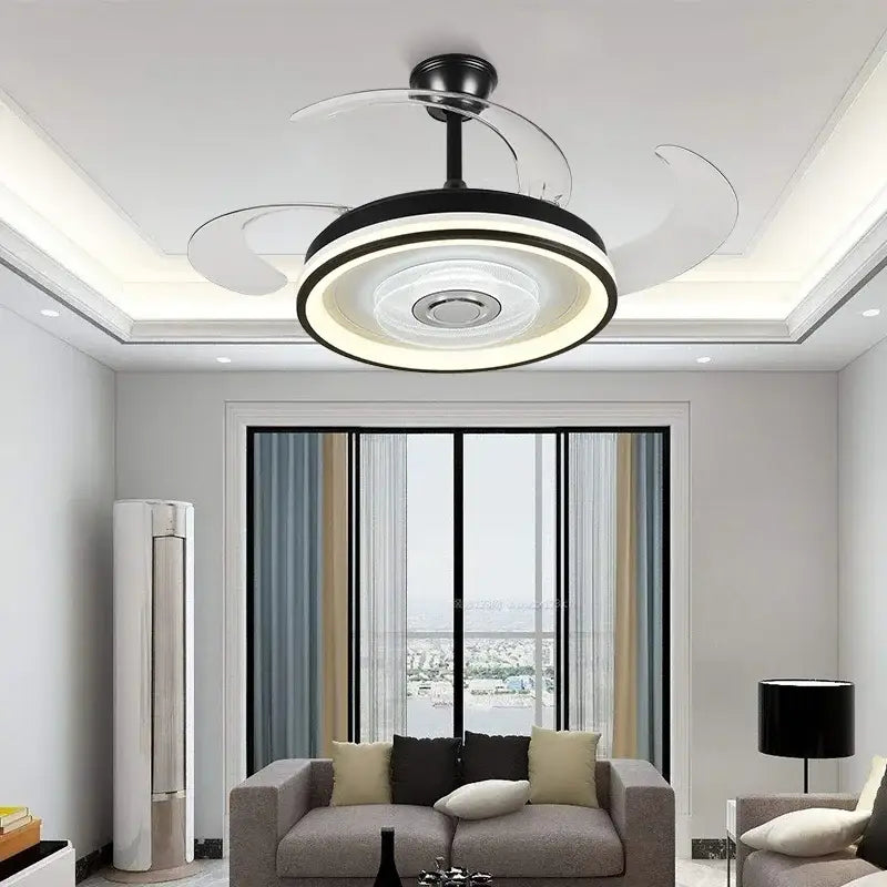 Modern black & white crystal chandelier led ceiling fan living room