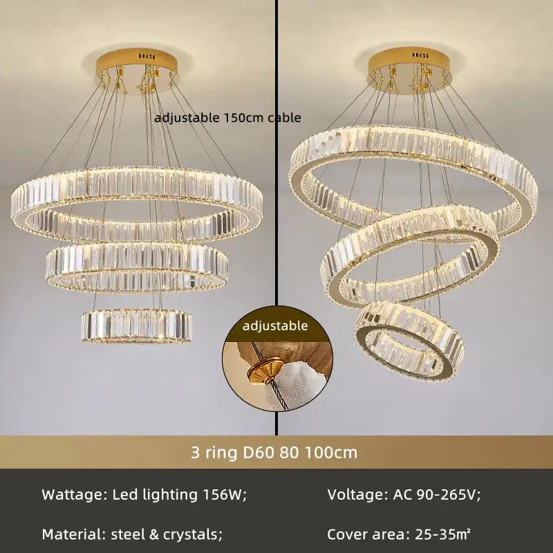 DecorBites™ Crystal Chandelier: LED Dimmable Pendant Light for Stairs, LED Luminaria Fixture
