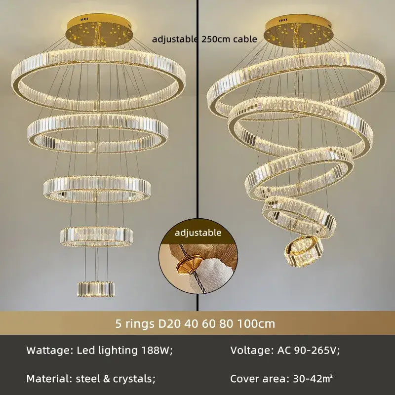 DecorBites™ Crystal Chandelier: LED Dimmable Pendant Light for Stairs, LED Luminaria Fixture