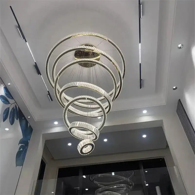 DecorBites™ Crystal Chandelier: LED Dimmable Pendant Light for Stairs, LED Luminaria Fixture