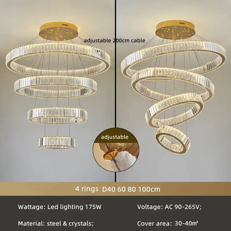 DecorBites™ Crystal Chandelier: LED Dimmable Pendant Light for Stairs, LED Luminaria Fixture
