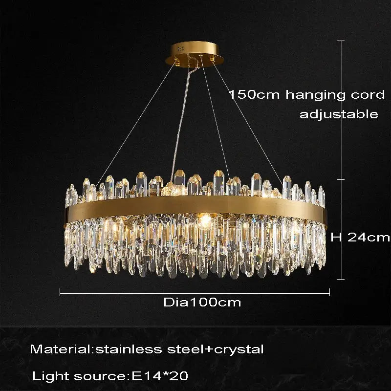 Modern gold oval crystal chandelier led dining room light