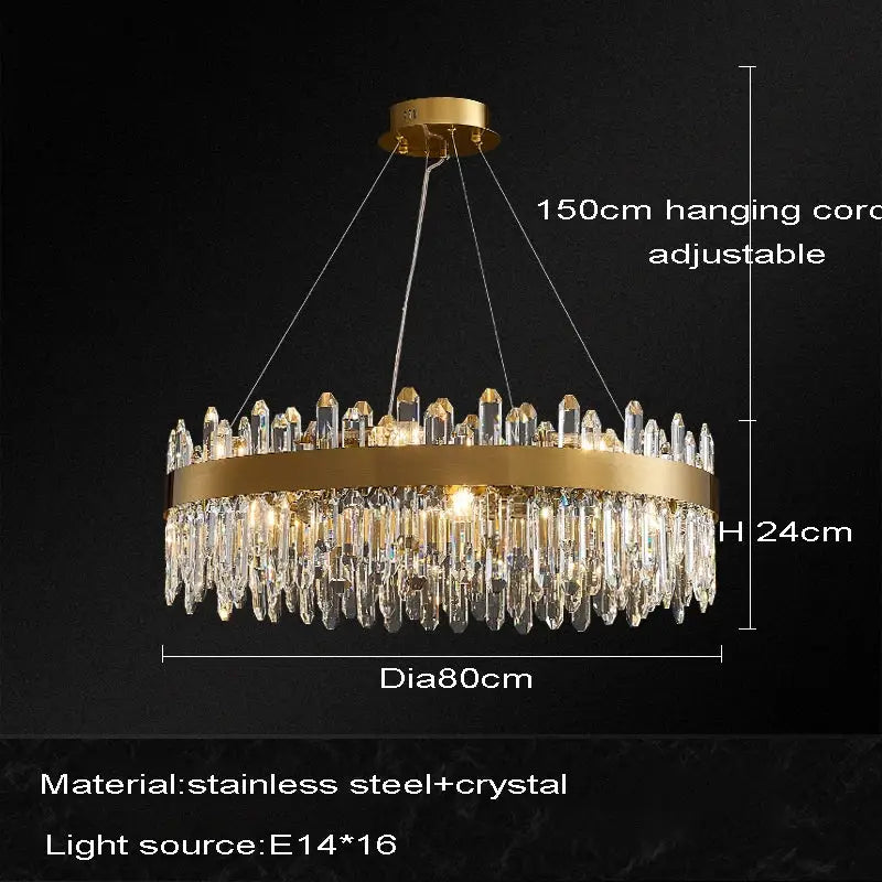 Modern gold oval crystal chandelier led dining room light