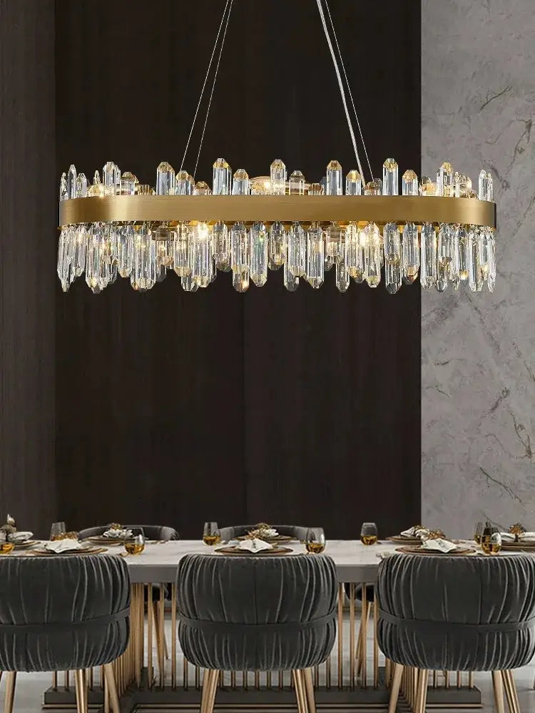 Modern gold oval crystal chandelier led dining room light