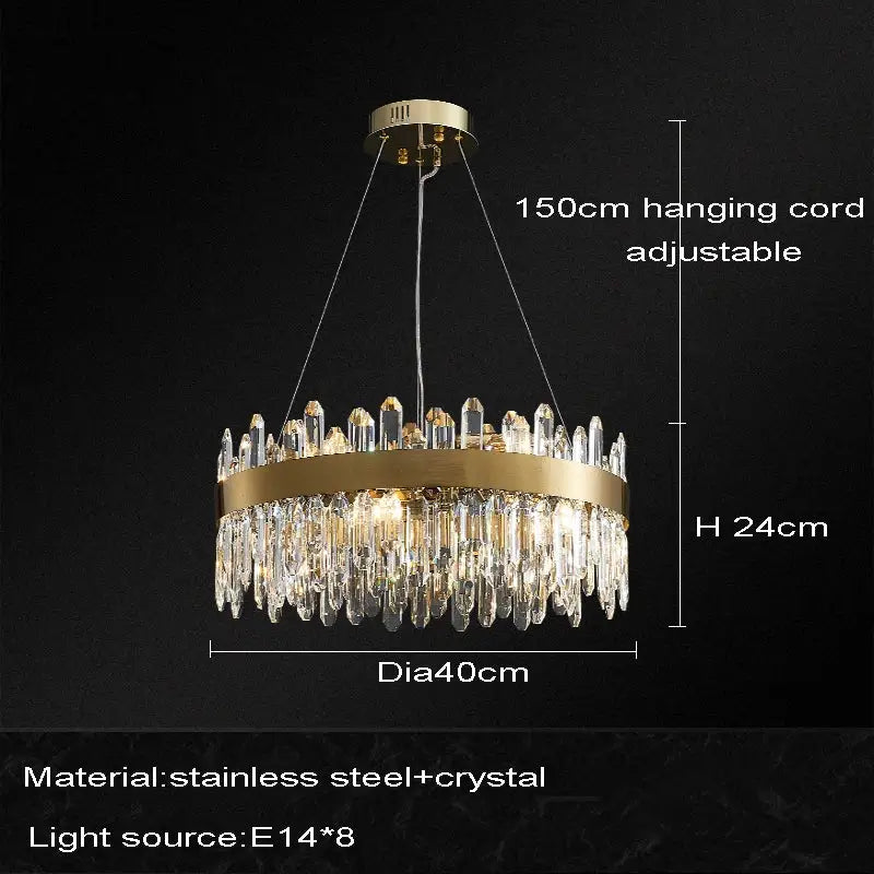 Modern gold oval crystal chandelier led dining room light