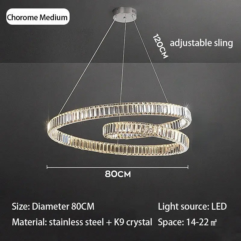 Modern gold double ring crystal chandelier led light fixture dining room