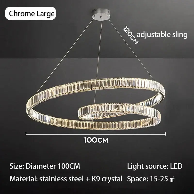 Modern gold double ring crystal chandelier led light fixture dining room
