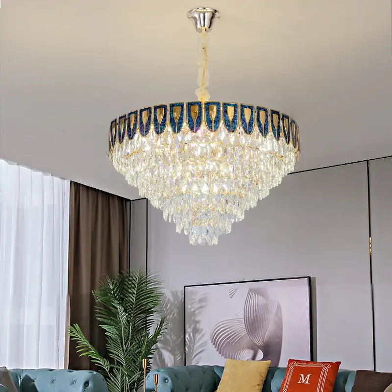 Luxury blue & gold tiered decorbites crystal chandelier living room