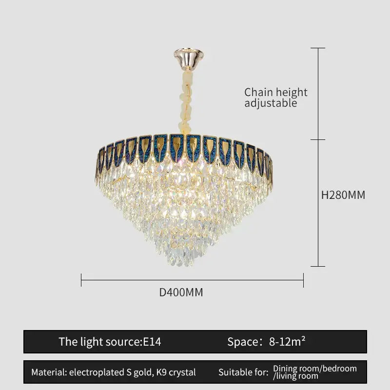 Luxury blue & gold tiered decorbites crystal chandelier living room