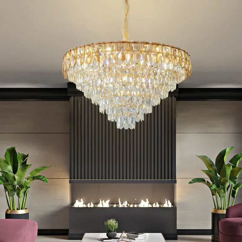 Luxury blue & gold tiered decorbites crystal chandelier living room