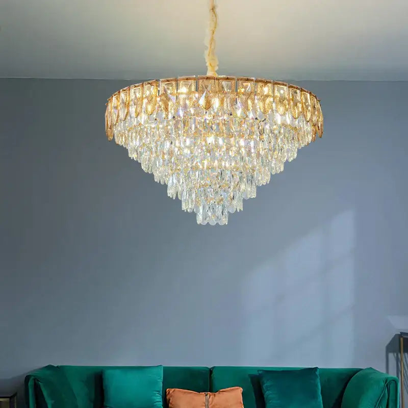 Luxury blue & gold tiered decorbites crystal chandelier living room