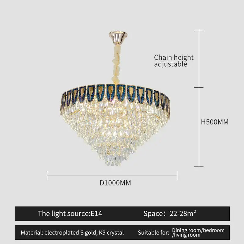 Luxury blue & gold tiered decorbites crystal chandelier living room
