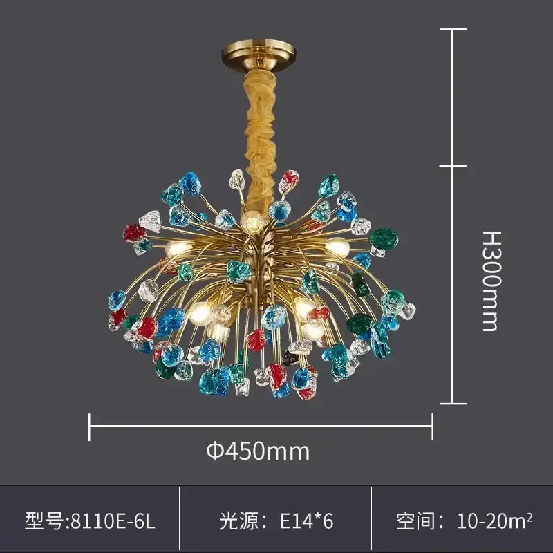Multicolor crystal chandelier gold lighting fixture for dining room