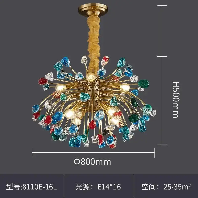Multicolor crystal chandelier gold lighting fixture for dining room