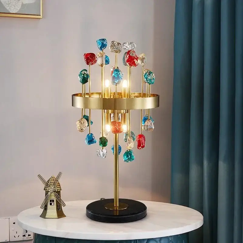 Multicolor crystal chandelier gold lighting fixture for dining room