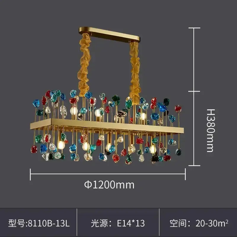 Multicolor crystal chandelier gold lighting fixture for dining room