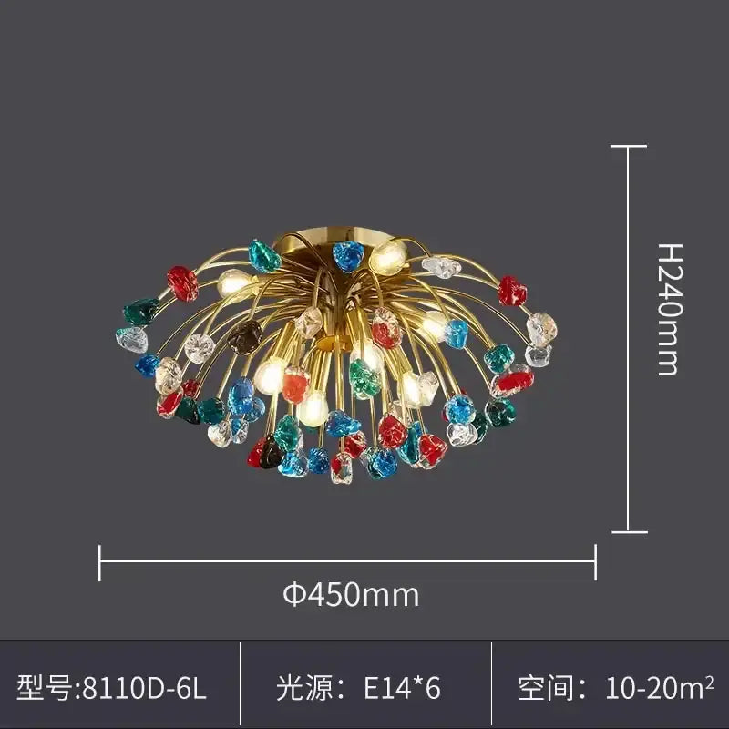 Multicolor crystal chandelier gold lighting fixture for dining room