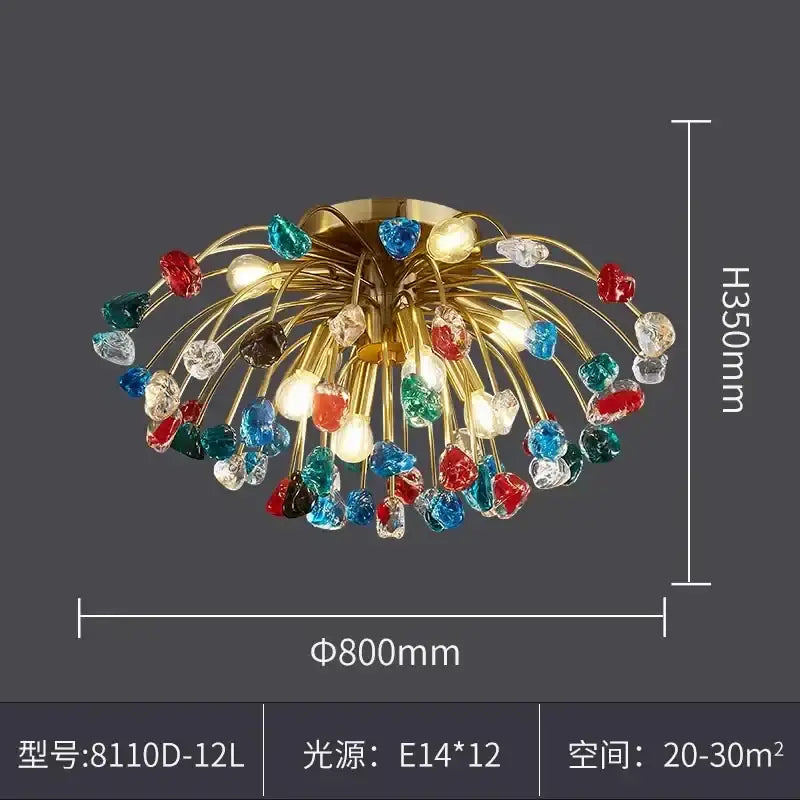 Multicolor crystal chandelier gold lighting fixture for dining room