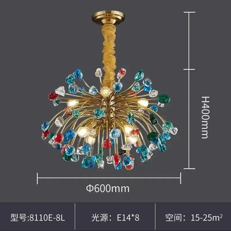 Multicolor crystal chandelier gold lighting fixture for dining room
