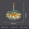 Multicolor crystal chandelier gold lighting fixture for dining room