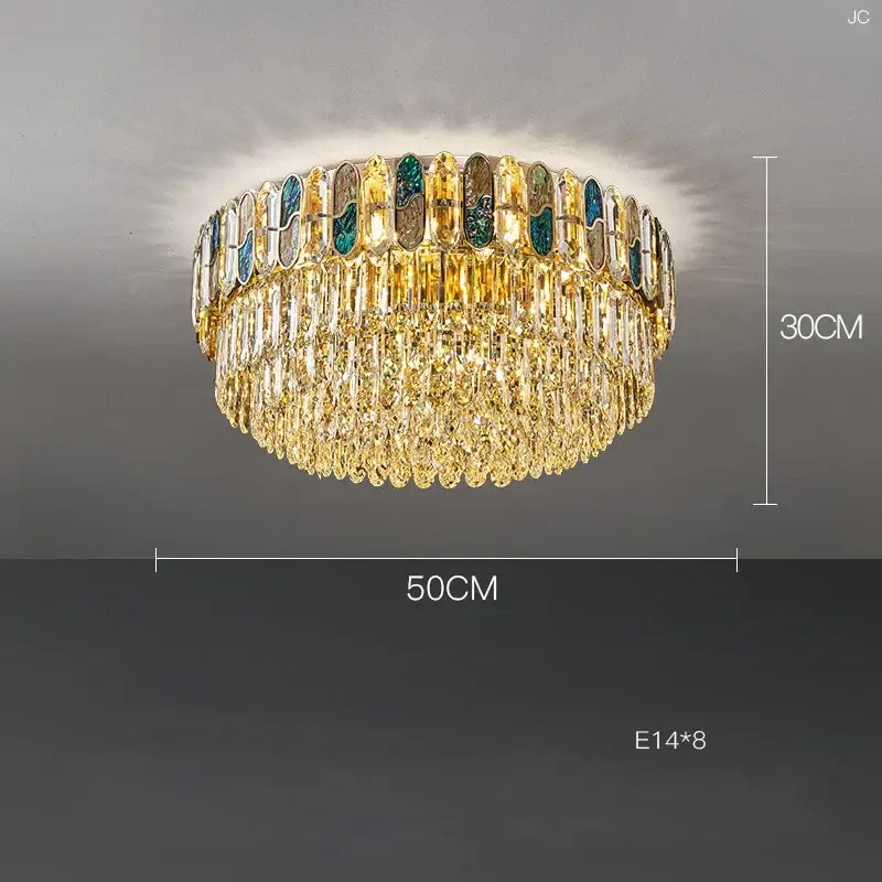 Gold and blue crystal chandelier led living room lighting