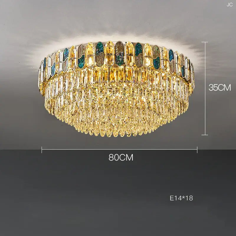 Gold and blue crystal chandelier led living room lighting