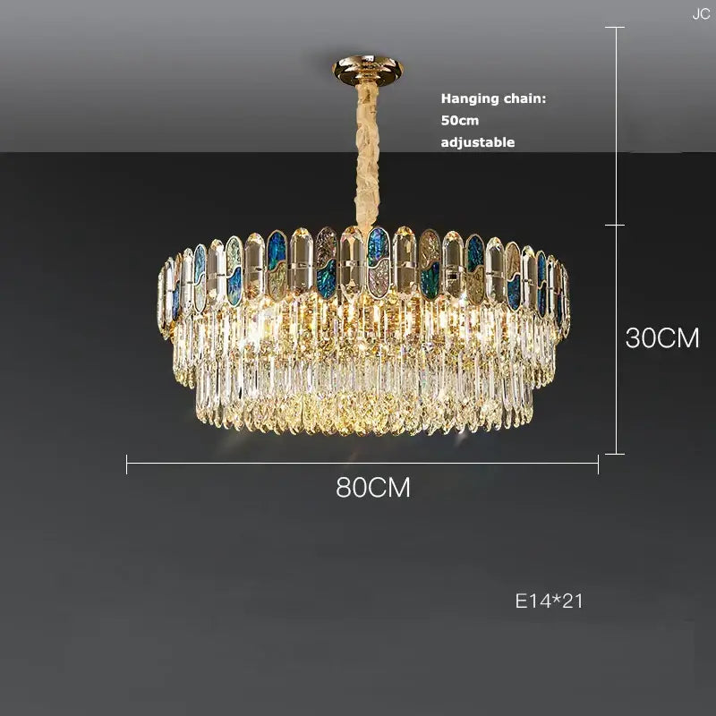 Gold and blue crystal chandelier led living room lighting